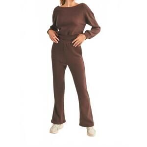 NEW KIMBERLY C waffle knit lounge pants in brown